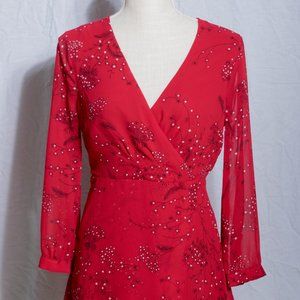 Madewell Red Hazelwood Floral Faux Wrap Dress